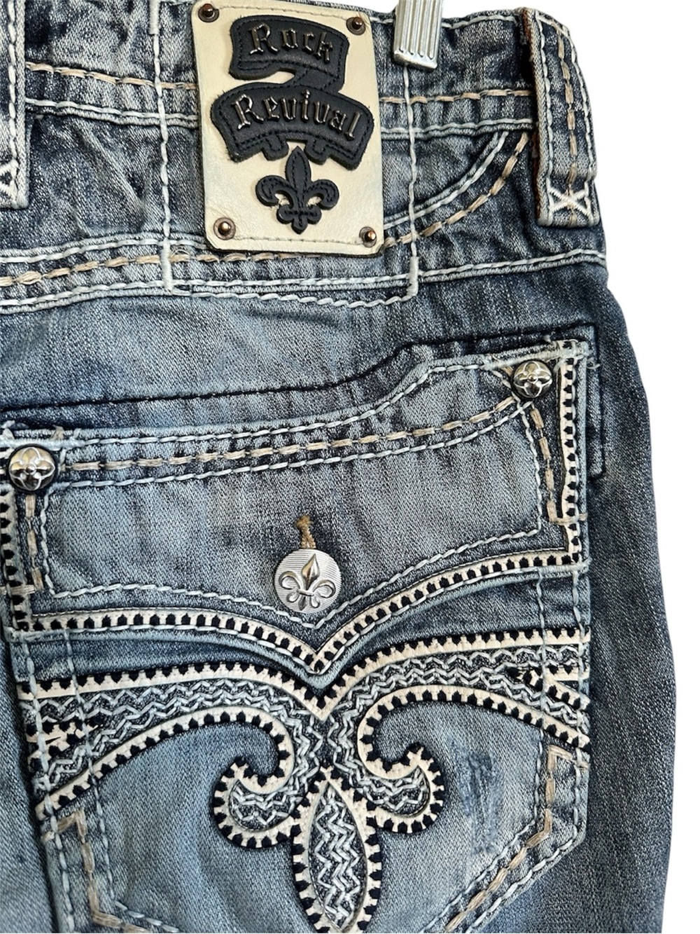 Rock Revival Ocean Straight Distressed Blue Jeans - Picture 8 of 10